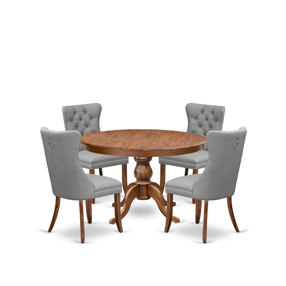 5-Pc Modern Dining Set Consist A Wood Dining Table, 4 Light Gray Padded Chairs. Picture 1