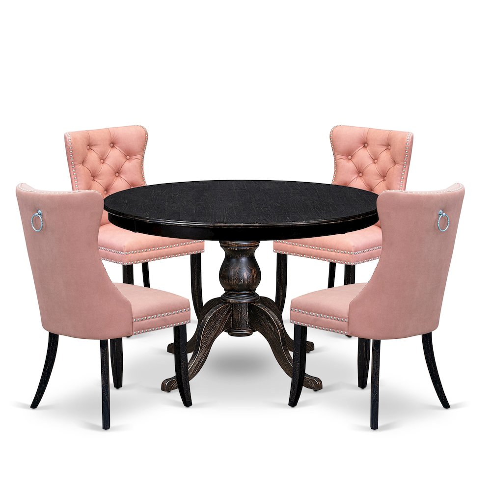 5 Piece Dining Set For 4 Consists Of 48" Round Table In Beige Red Color. Picture 1
