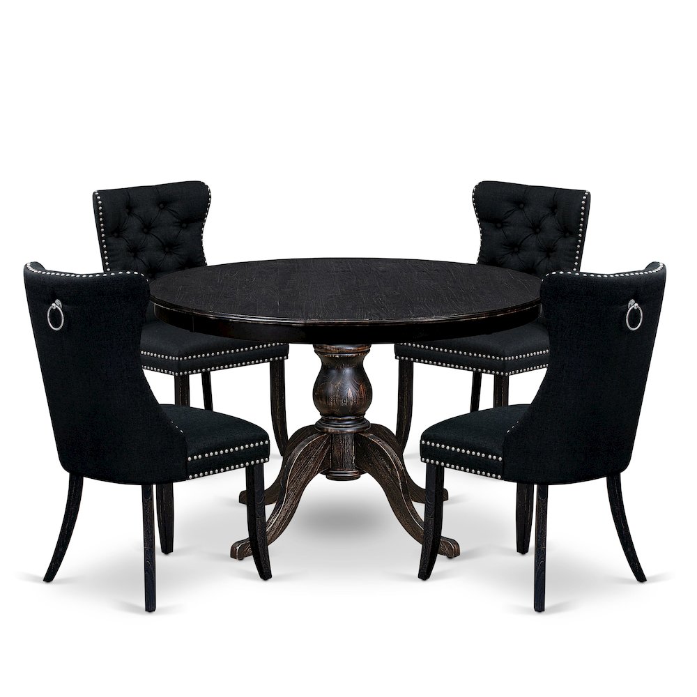 5 Piece Dining Room Set For 4 Includes 48" Round Table In Black Color. Picture 1