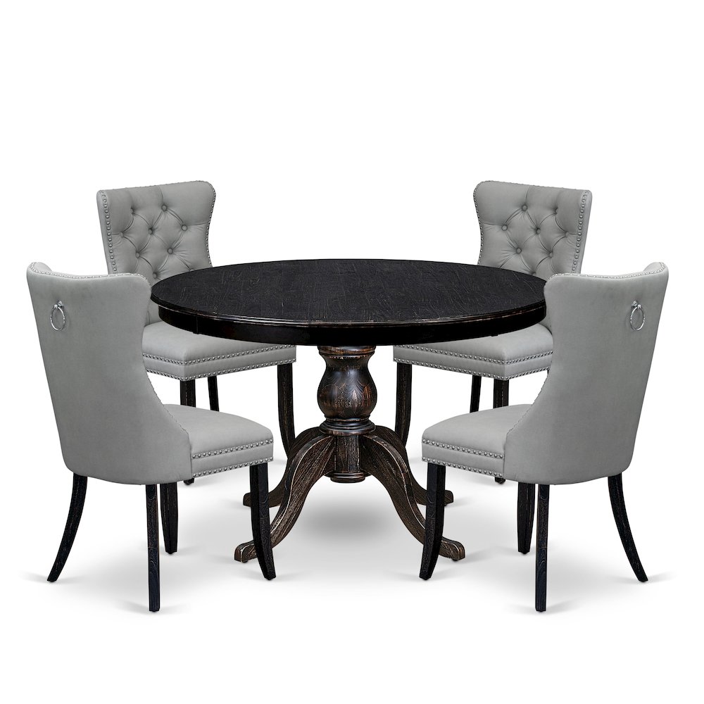 5 Piece Dining Table Set Consists Of 48" Round Table In Light Gray Color. Picture 1