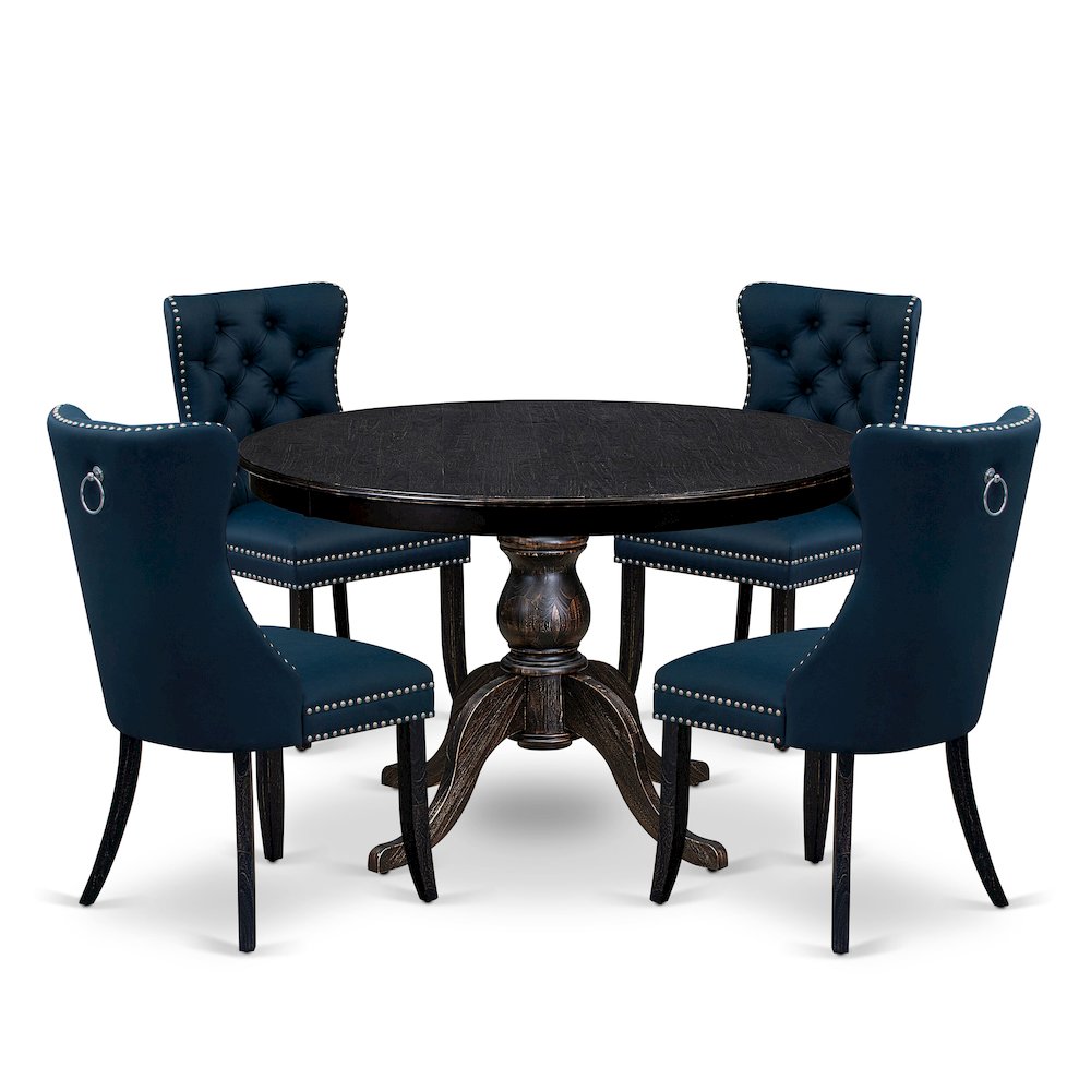 5 Piece Dining Table Set Includes 48" Round Table In Navy Blue Color. Picture 1