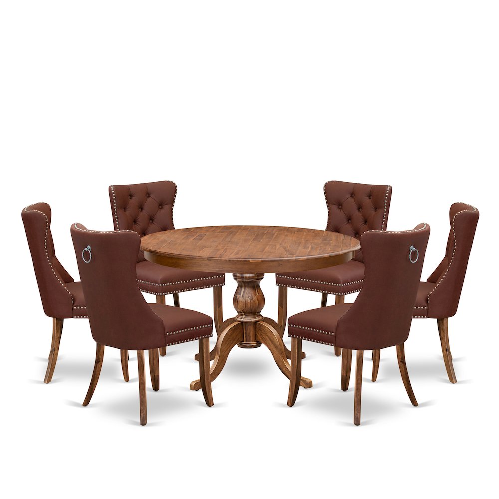 7-Pc Dining Room Set Contain A Dining Table And 6 Burgundy Parsons Chairs. Picture 1