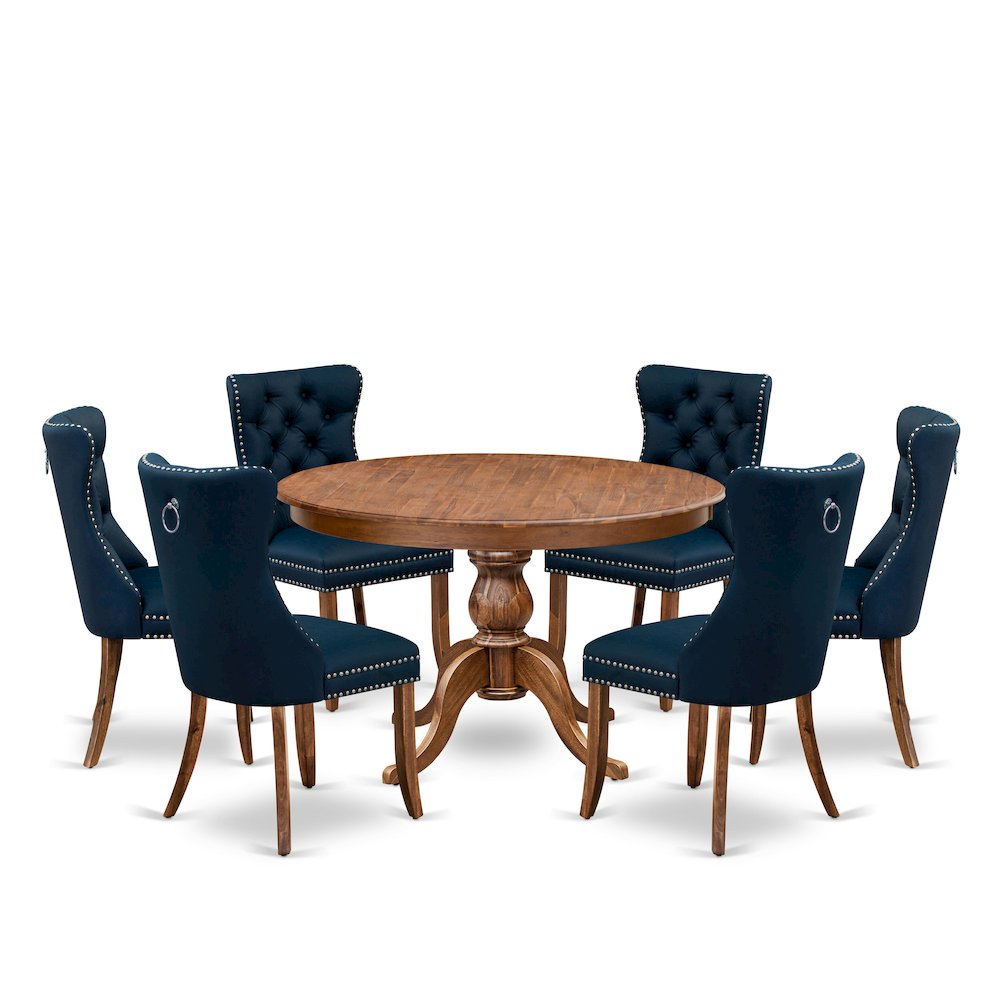 7-Piece Dining Set Features A 48" Round Table In An Antique Walnut Finish. Picture 1
