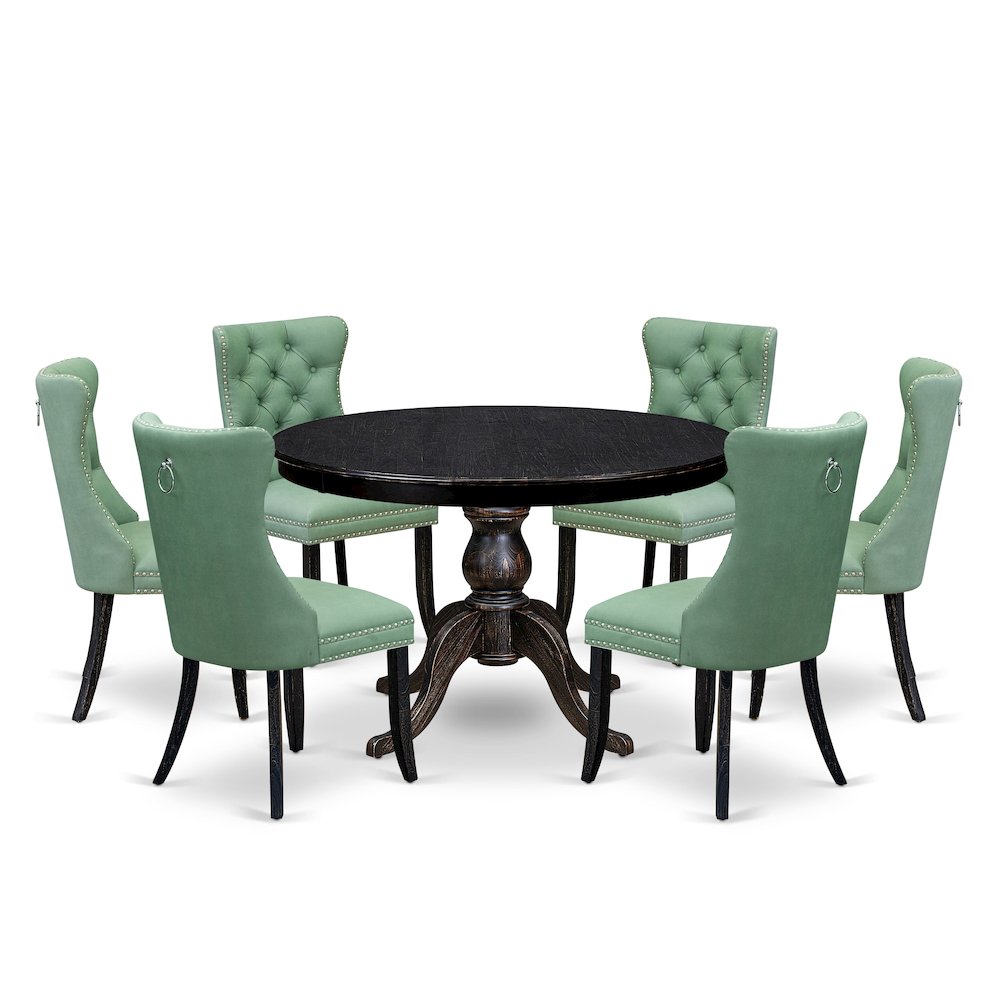 7 Piece Dinette Set Consists Of 48" Round Table In Willow Green Color. Picture 1