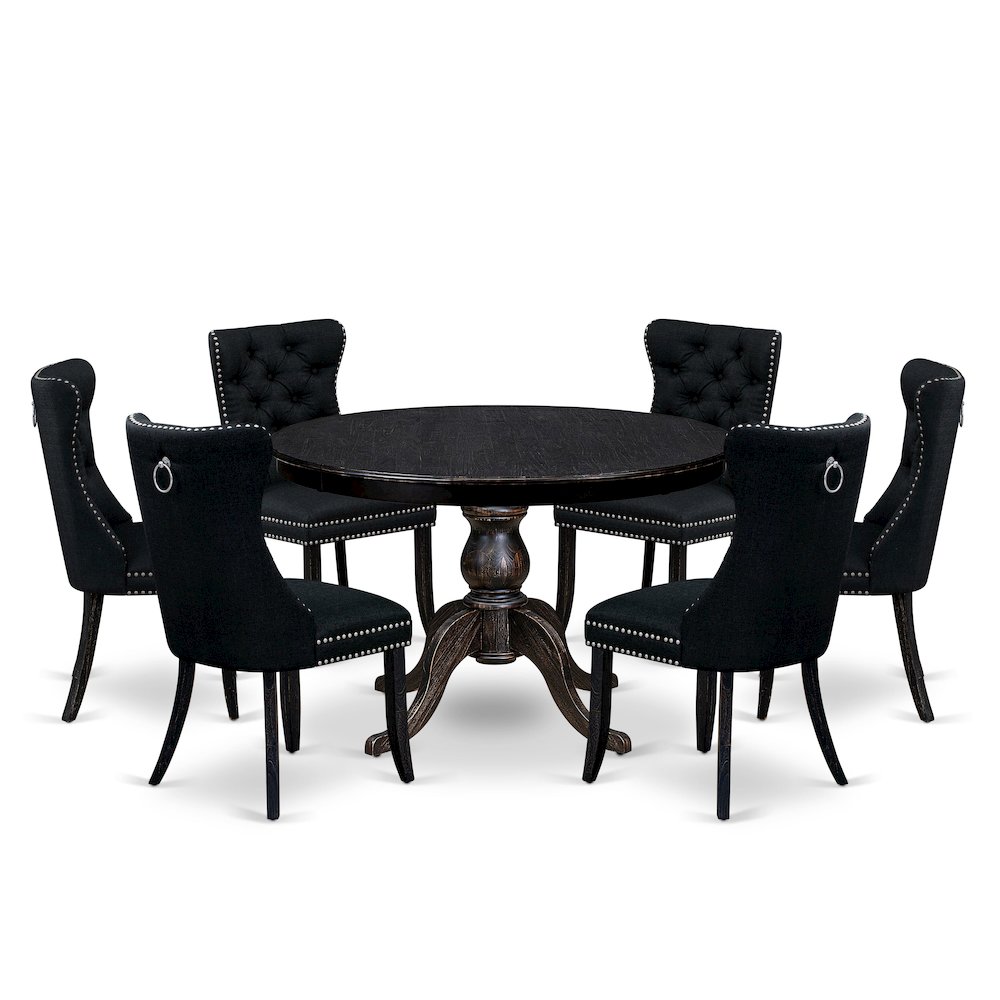 7 Piece Kitchen Table Set Consists Of 48" Round Table In Black Color. Picture 1