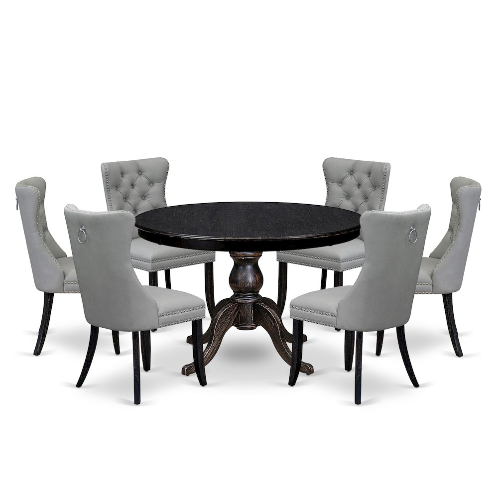 7 Piece Dining Table Set Contains 48" Round Table In Light Gray Color. Picture 1