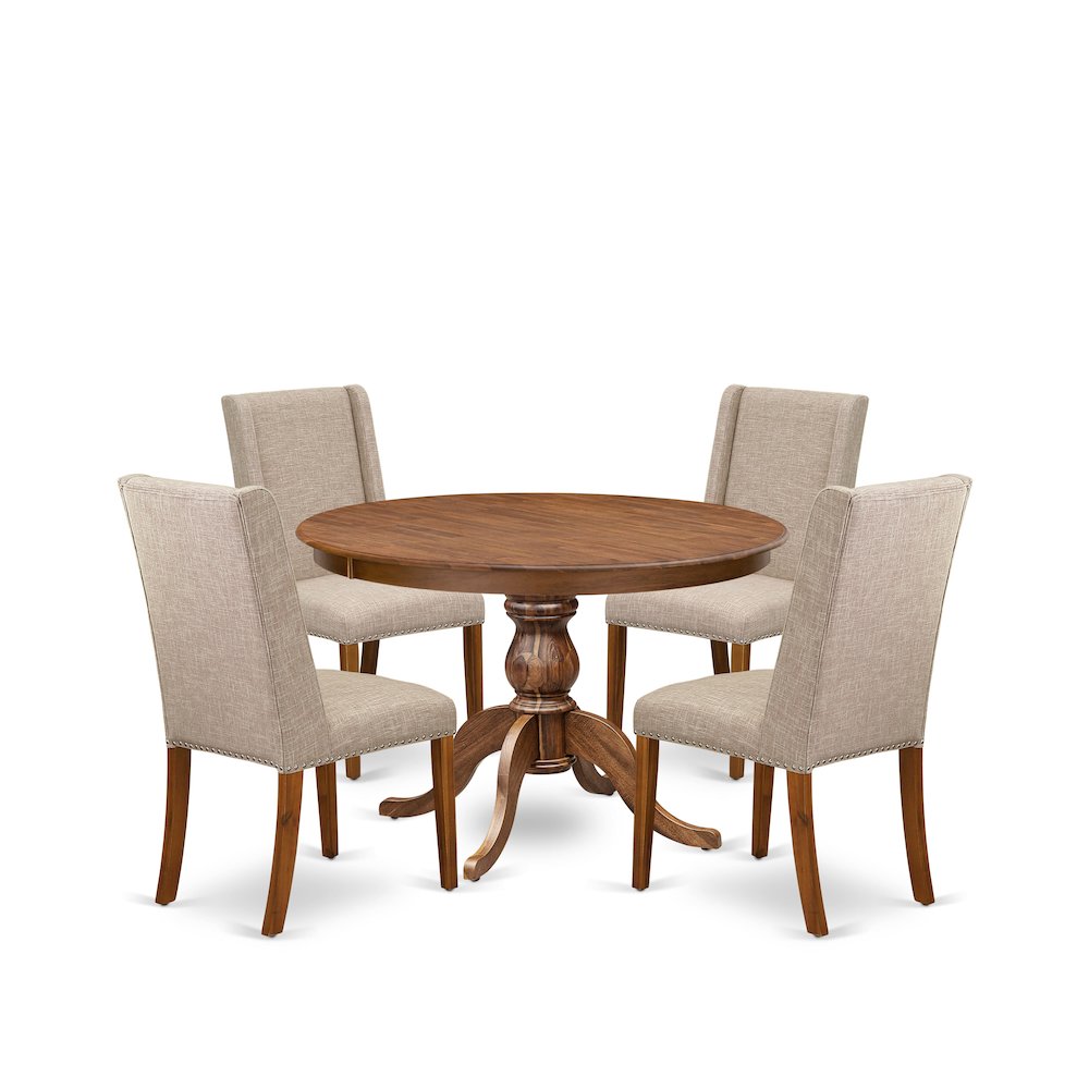 5-Piece Dinner Table Set Of A Dining Table, 4 Light Tan Fabric Mid Century Chair. Picture 1