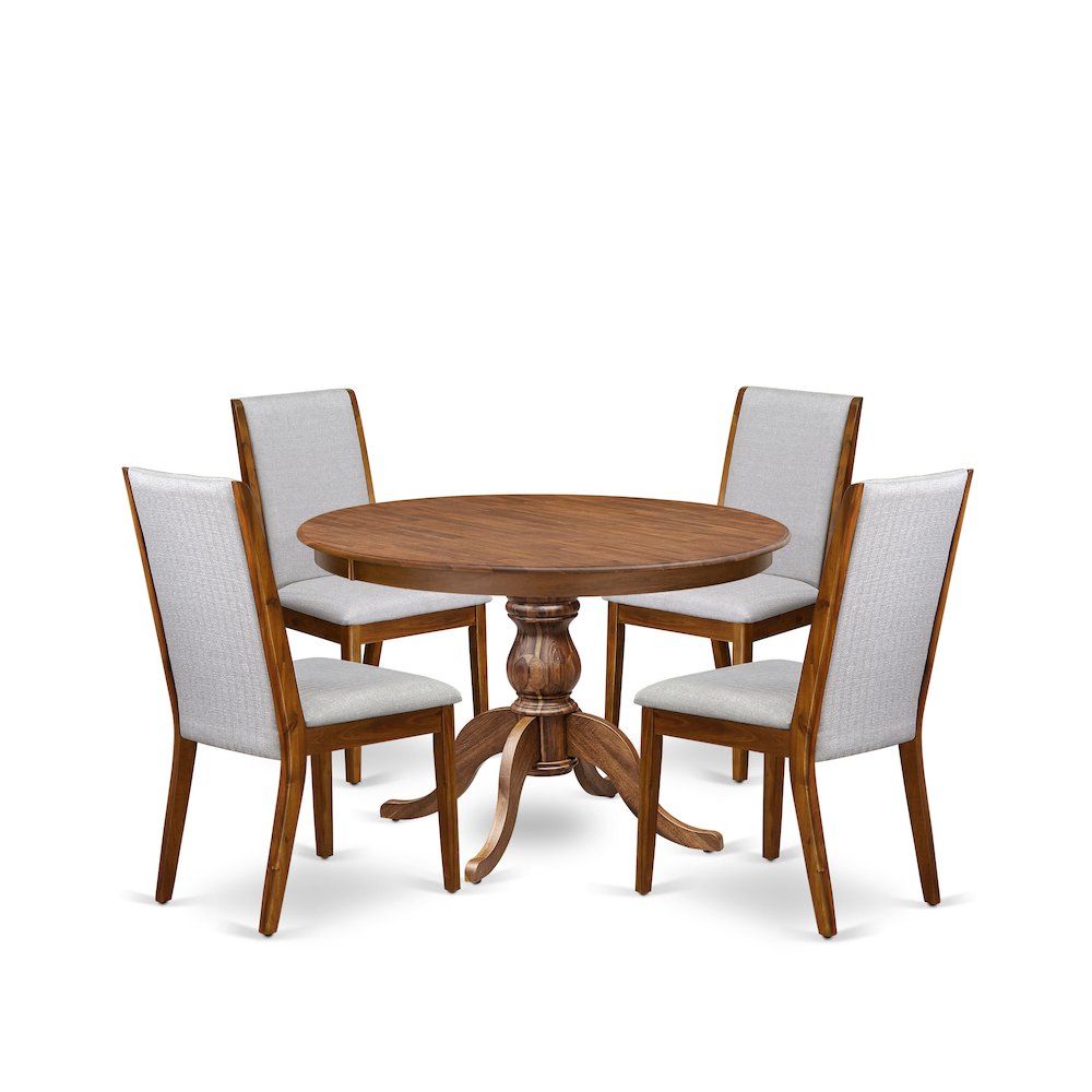 5-Piece Dining Table Set A Mid Century Dining Table, 4 Grey Fabric Dining Chairs. Picture 1