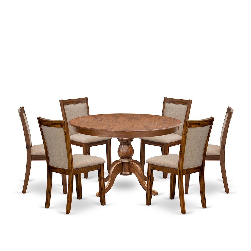 7-Pc Modern Dining Set Of A Pedestal Dining Table, 6 Light Tan Parson Chairs. Picture 1