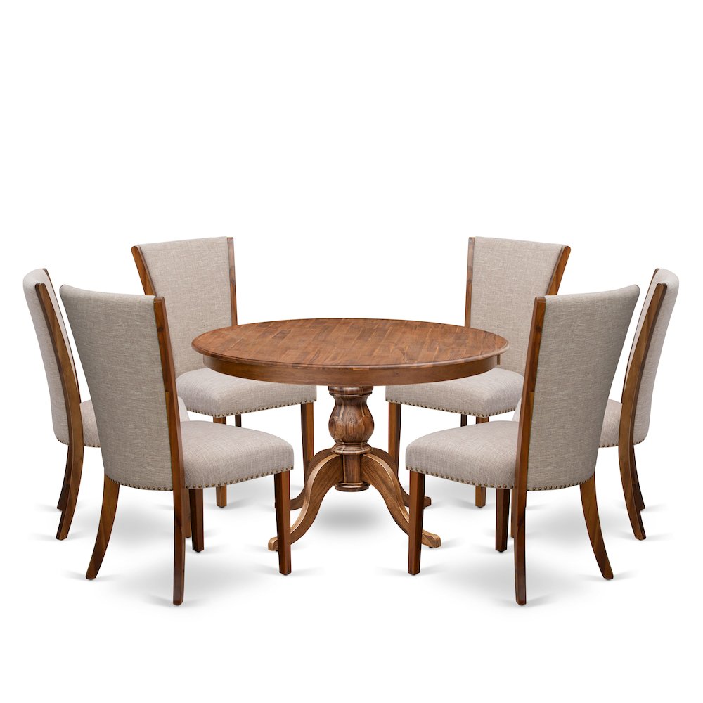 7 Piece Dining Set For 6 Contains 48" Round Table In Light Tan Color. Picture 1