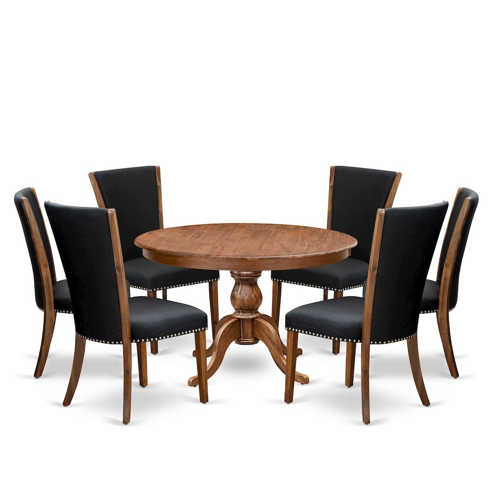 7 Piece Dining Table Set For 6 Contains 48" Round Table In Black Color. Picture 1