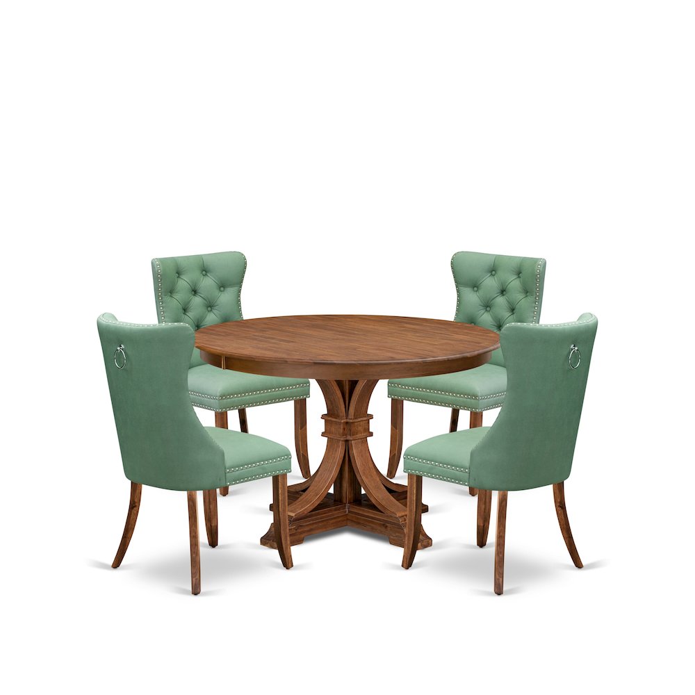 5-Pc Mid Century Dining Set Include A Wooden Table And 4 Willow Green Chairs. Picture 1