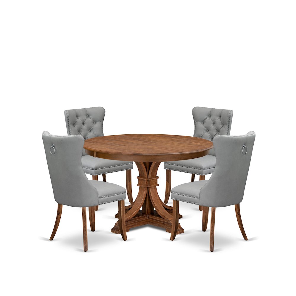 5-Pc Mid Century Dining Set Include A Wooden Table, 4 Light Gray Parson Chairs. Picture 1