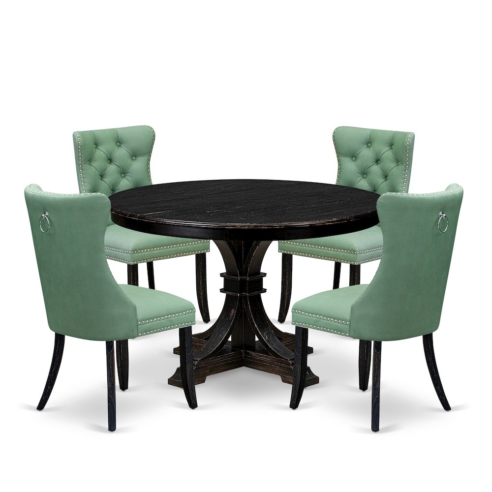 5 Piece Dining Set Contains 48" Round Table In Willow Green Color. Picture 1