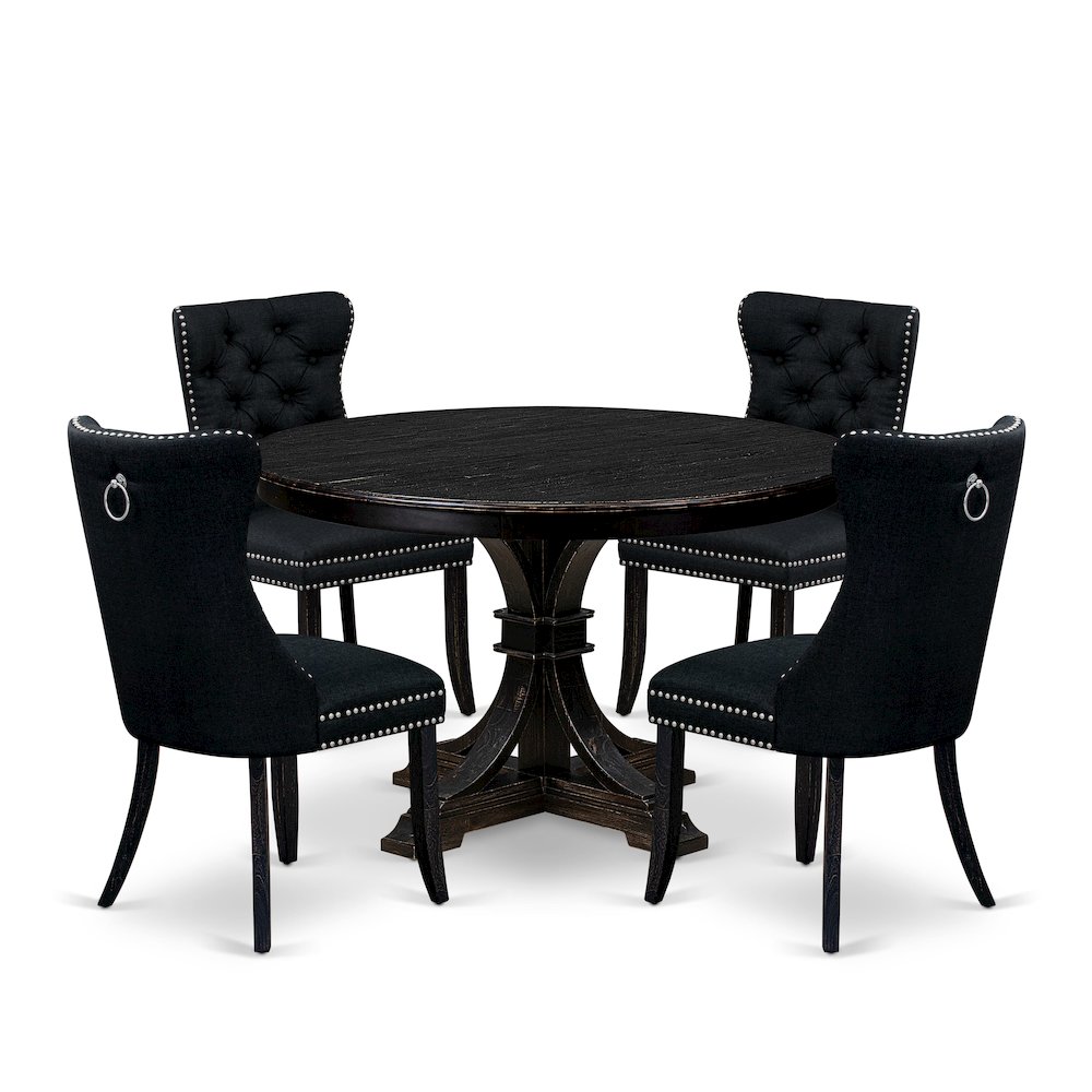 5 Piece Dining Room Set For 4 Contains 48" Round Table In Black Color. Picture 1