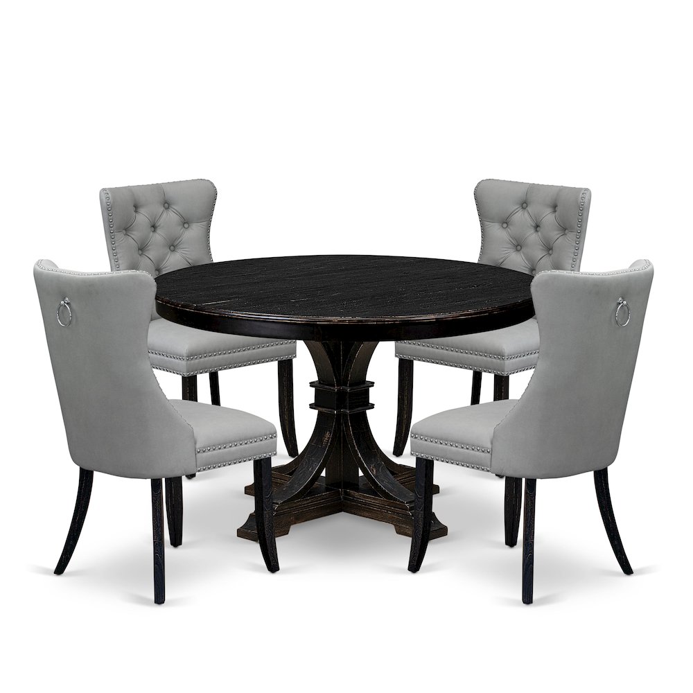 5 Piece Dining Table Set Includes 48" Round Table In Light Gray Color. Picture 1