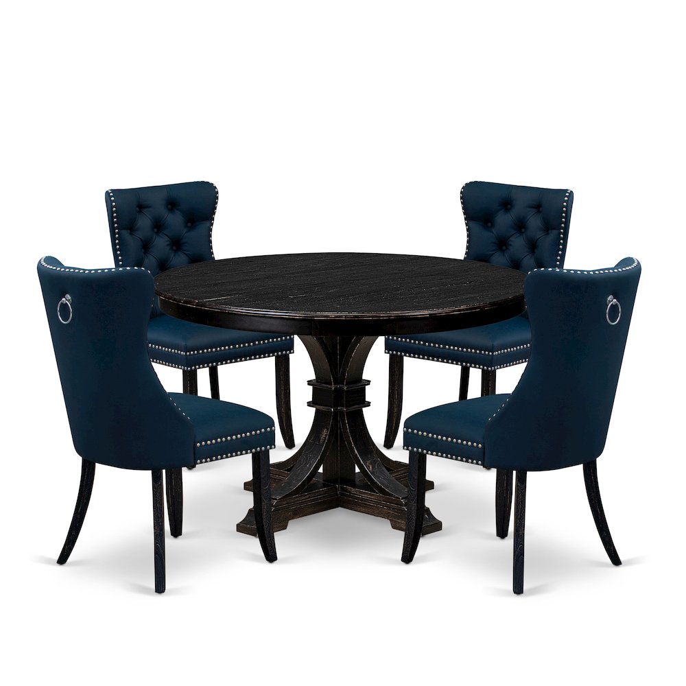 5 Piece Dining Table Set Contains 48" Round Table In Navy Blue Color. Picture 1