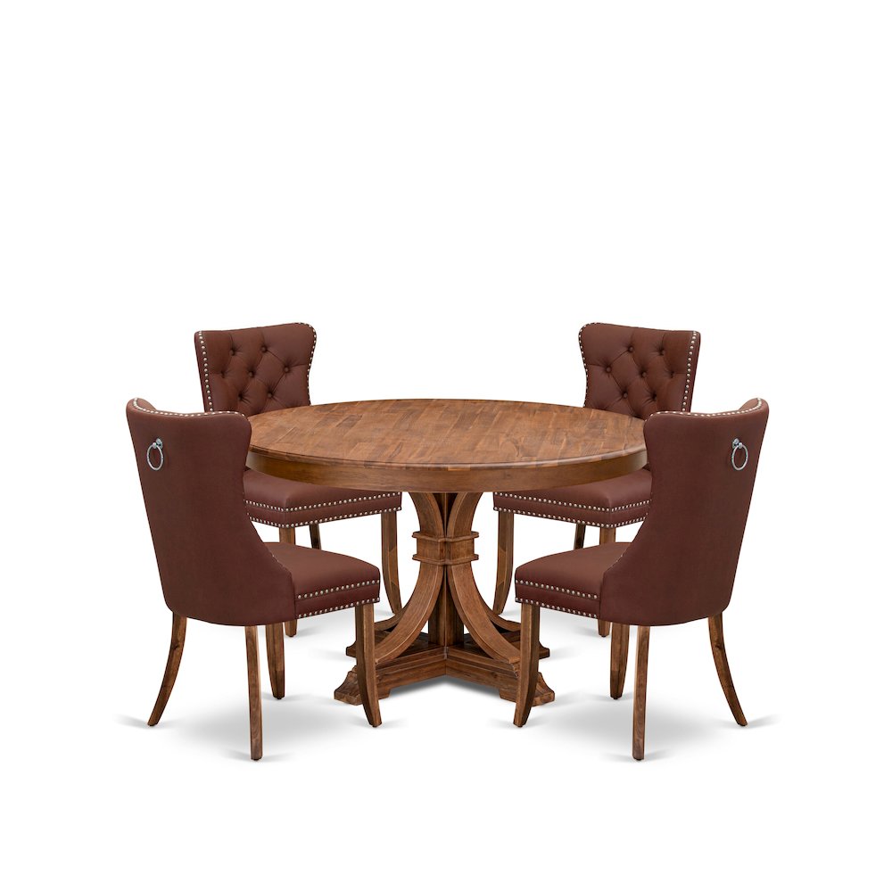 5-Pc Mid Century Modern Set Consist A Table And 4 Burgundy Upholstered Chairs. Picture 1