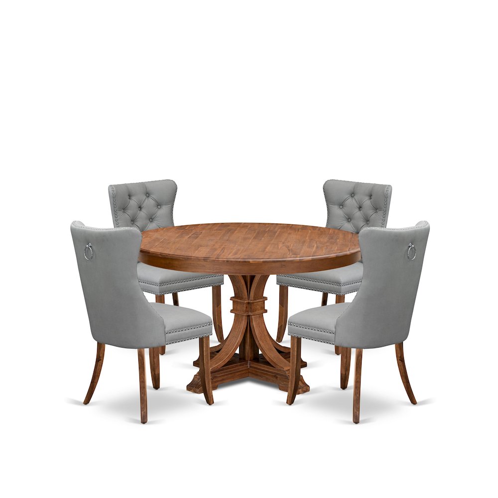 5-Pc Dinner Table Set Consist A Kitchen Table And 4 Light Gray Parson Chairs. Picture 1