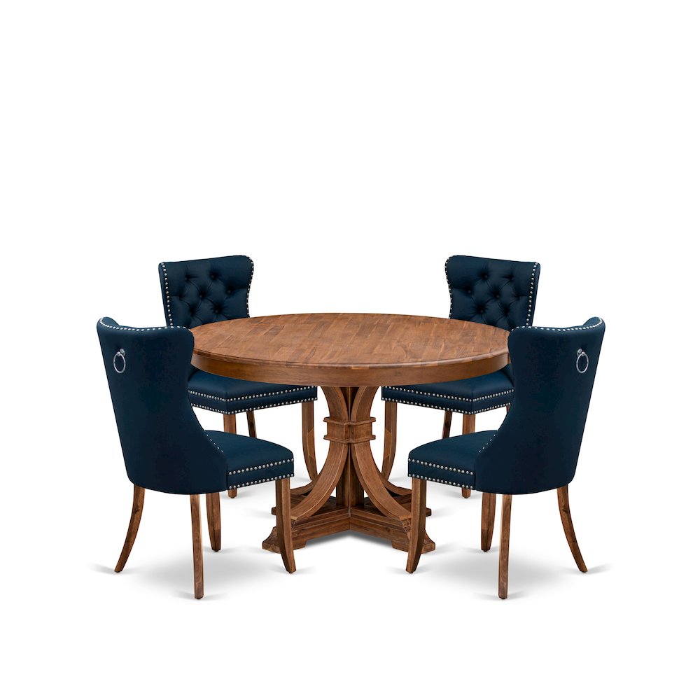 5-Pc Dining Set Consist A Kitchen Table, 4 Navy Blue Upholstered Dining Chairs. Picture 1