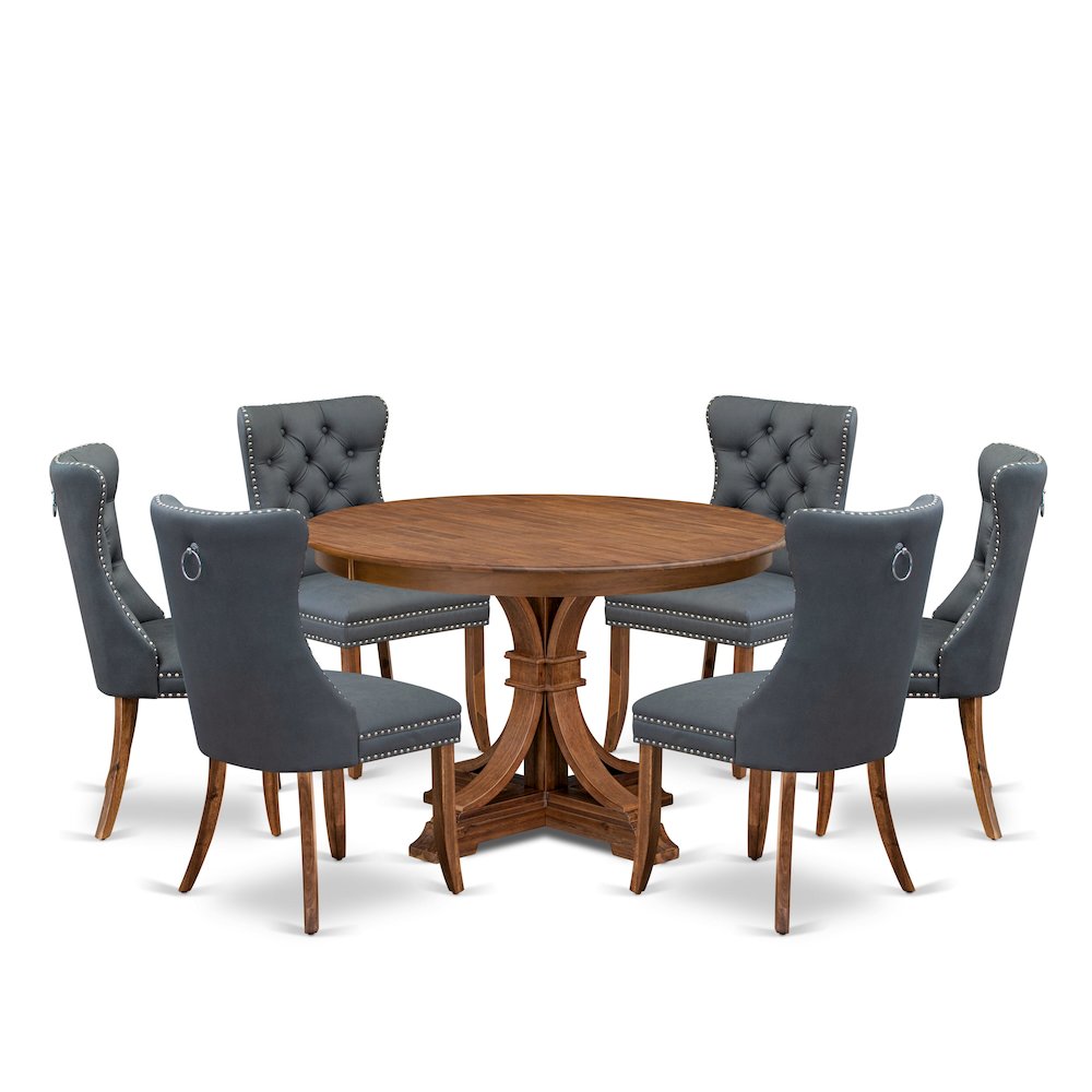 7-Piece Dining Table A Mid-Century Dining Table, 6 Platinum Gray Dining Chairs. Picture 1