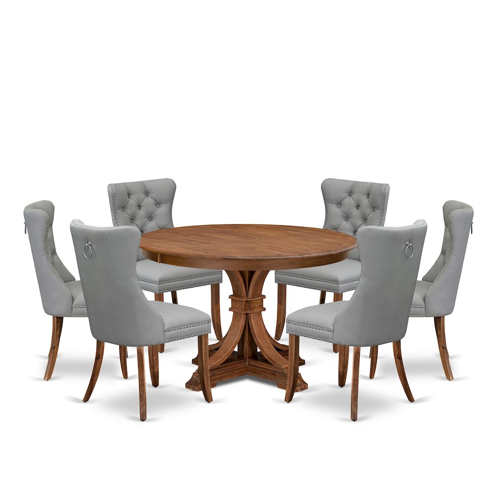 7-Pc Kitchen Table Set Consist A Mid Century Dining Table, 6 Light Gray Chairs. Picture 1
