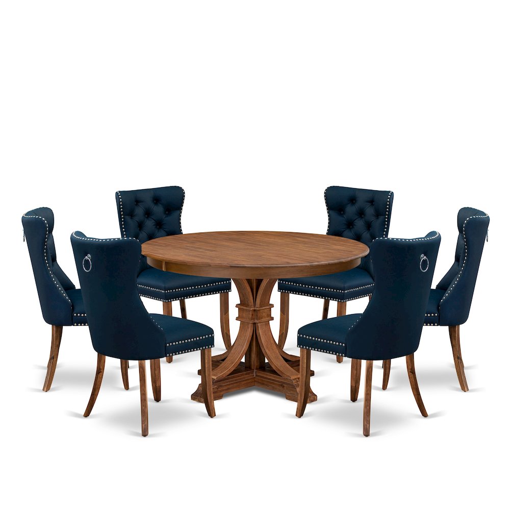 7-Piece Kitchen Table Set In Navy Blue Color. Picture 1