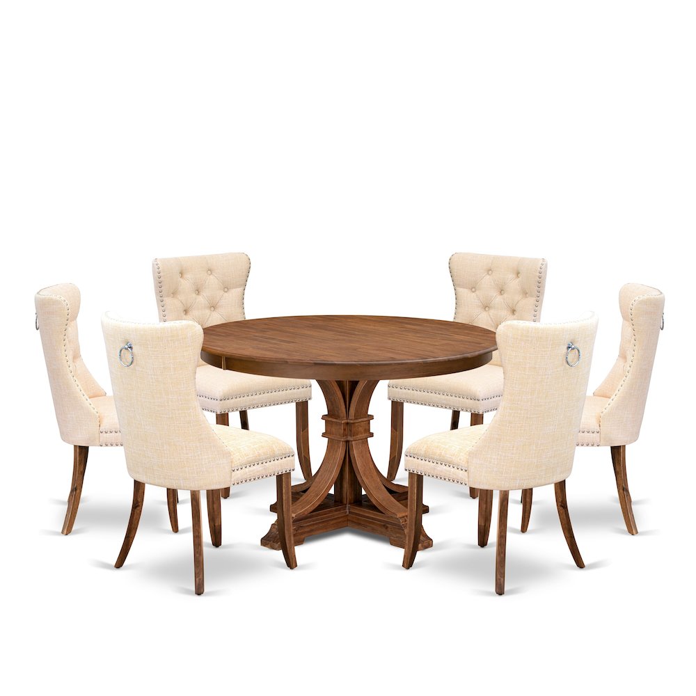 7-Piece Dining Set In Light Beige Color. Picture 1