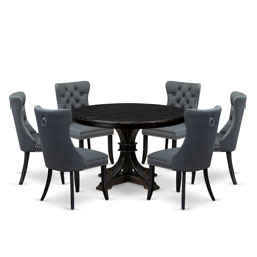 7-Piece Kitchen Table Set In Platinum Gray Color. Picture 1