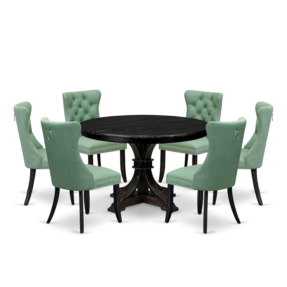 7 Piece Dinette Set Includes 48" Round Table In Willow Green Color. Picture 1