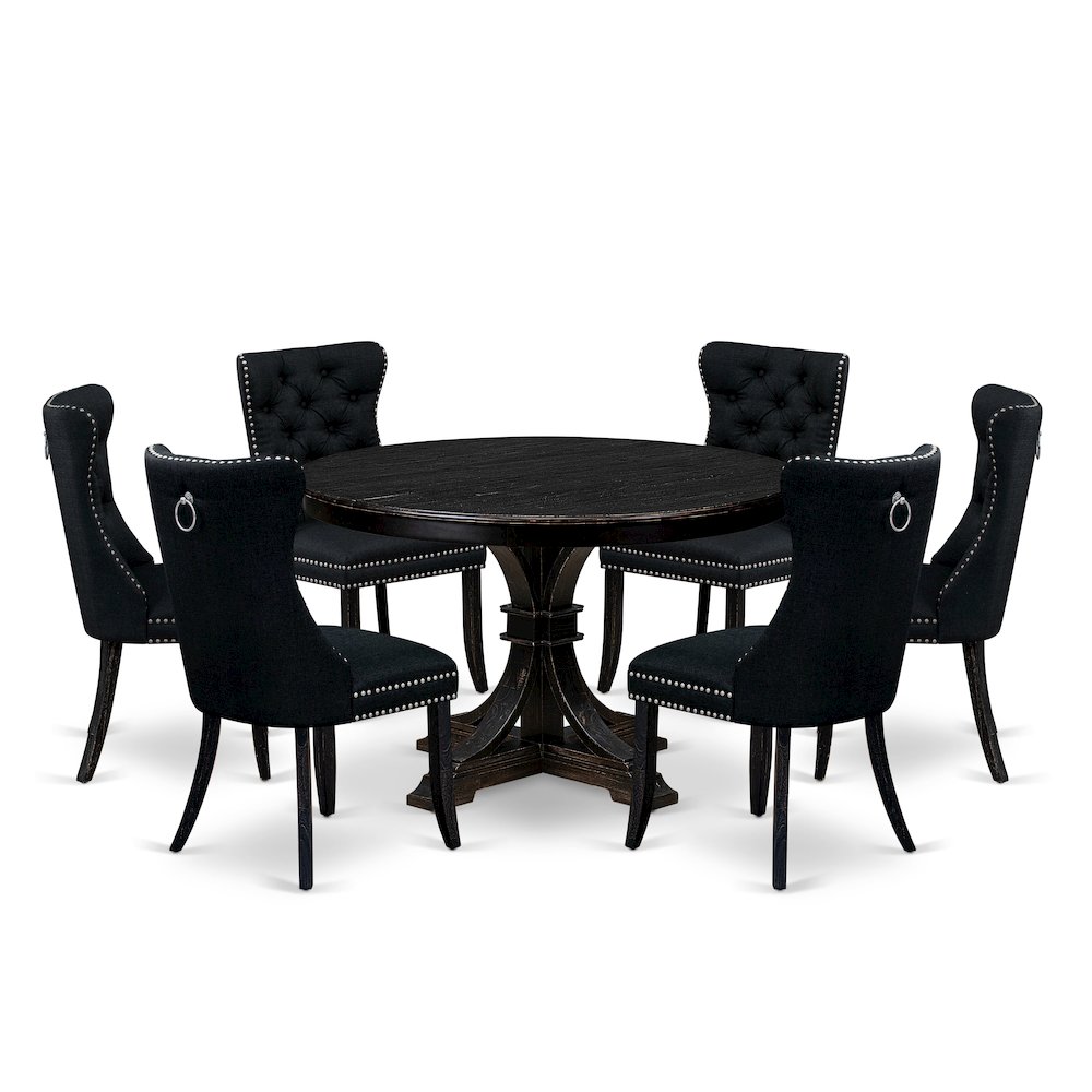 7 Piece Kitchen Table Set Includes 48" Round Table In Black Color. Picture 1