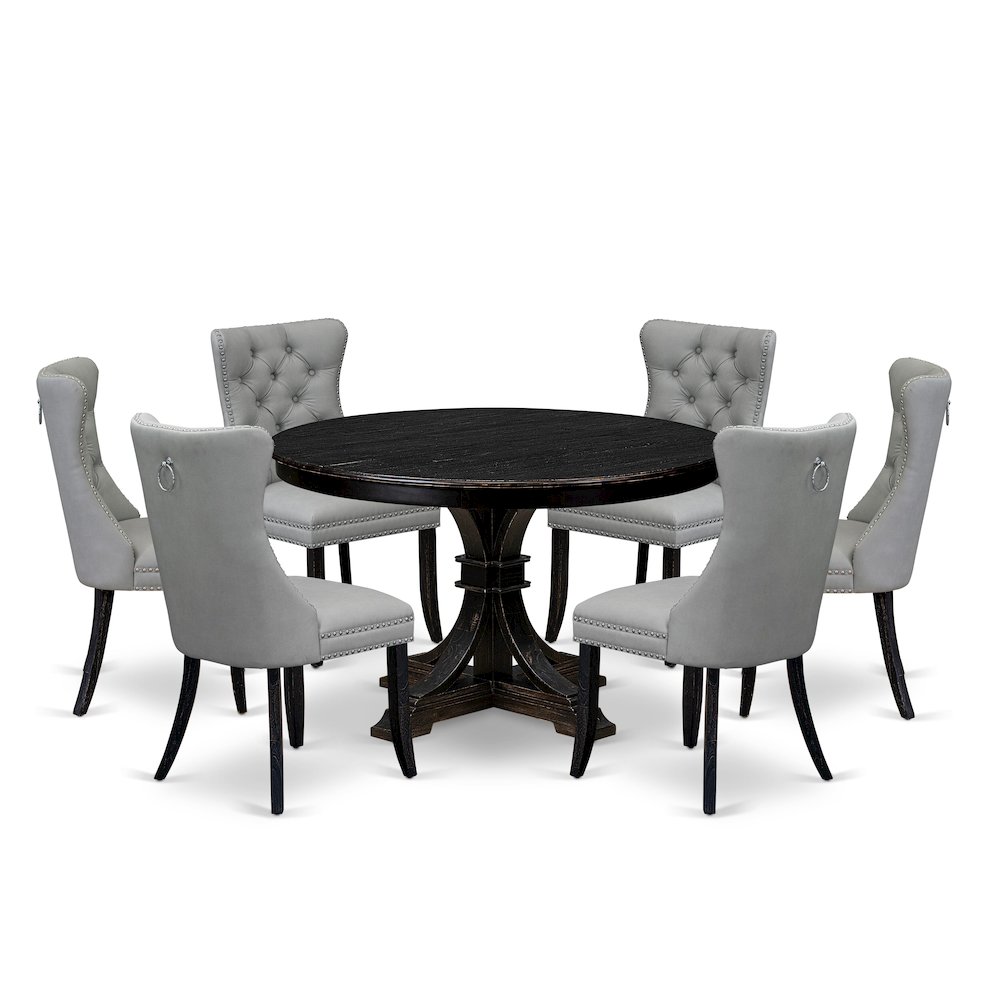 7 Piece Dining Table Set Consists Of 48" Round Table In Light Gray Color. Picture 1