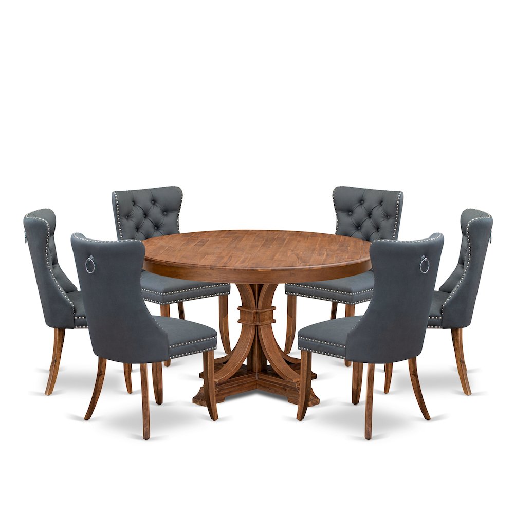 7-Piece Modern Dining Room Set Of A Kitchen Table, 6 Platinum Gray Dining Chairs. Picture 1