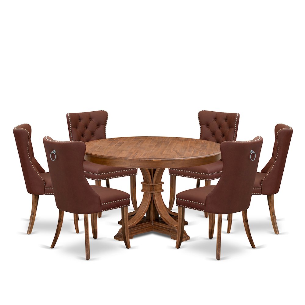 7-Pc Kitchen Dining Table Set Contain A Dining Room Table And 6 Burgundy Chairs. Picture 1
