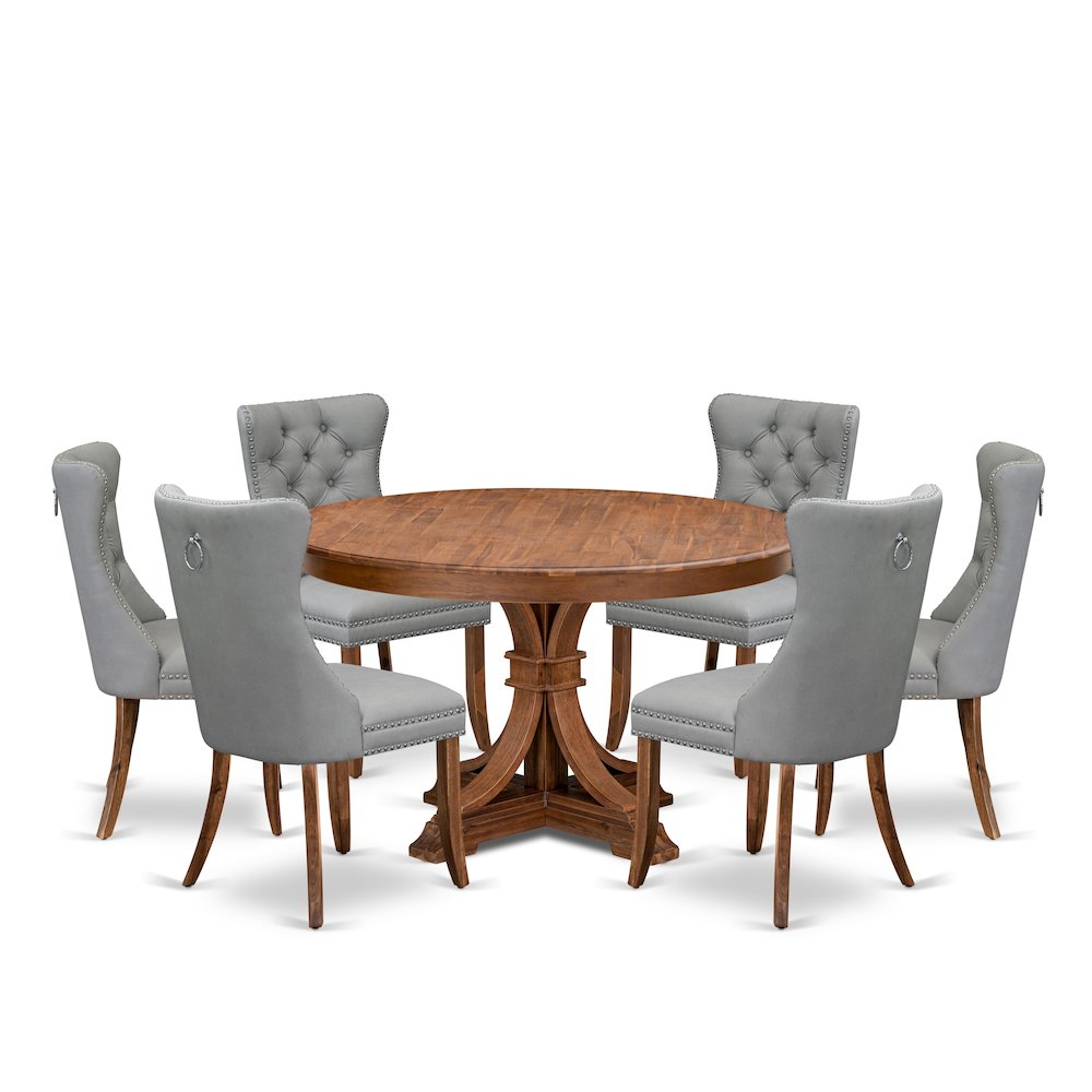 7-Pc Dining Room Table Set Contain A Table And 6 Light Gray Upholstered Chairs. Picture 1