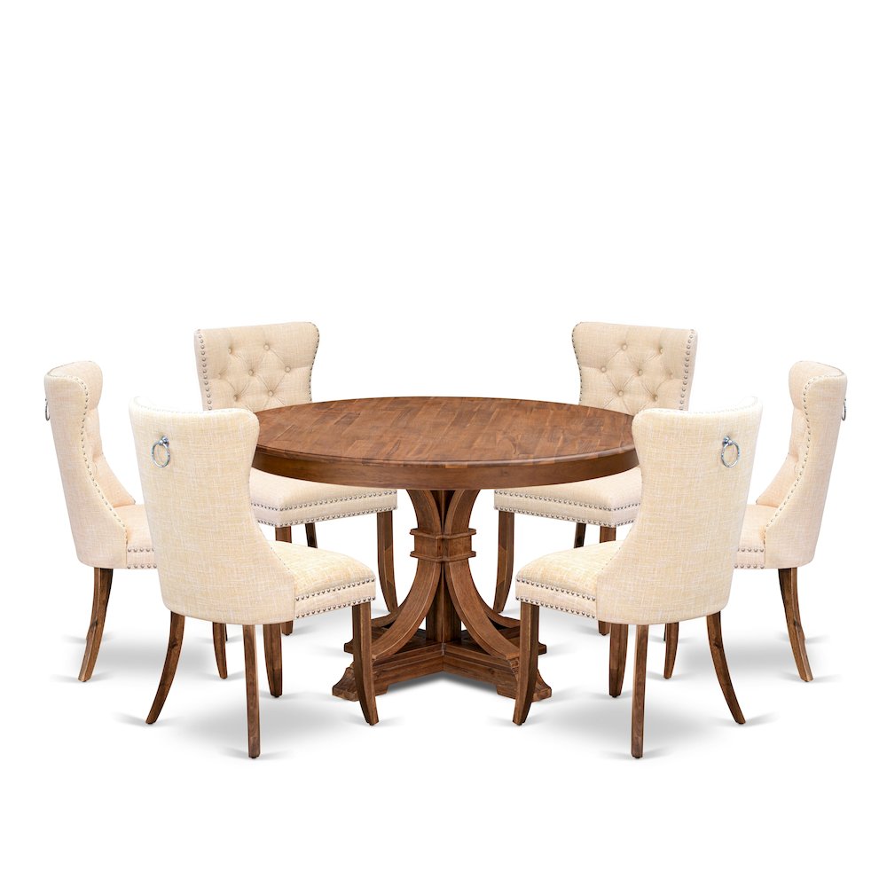 7-Piece Kitchen Table Set In Light Beige Color. Picture 1
