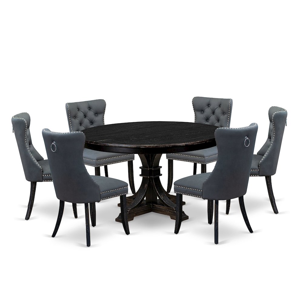 7-Piece Kitchen Table Set In Platinum Gray Color. Picture 1