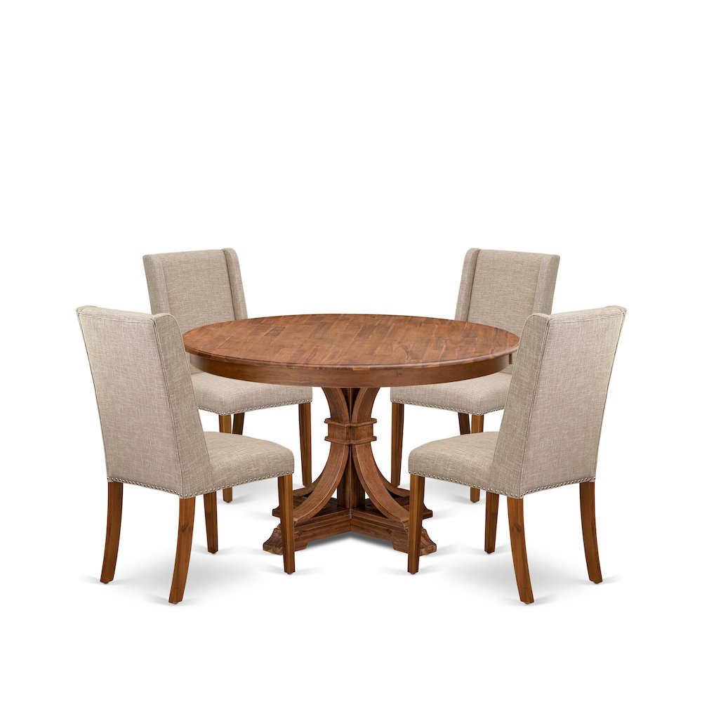 5-Piece Dining Table Set Of A Kitchen Table, 4 Light Tan Fabric Modern Chair. Picture 1