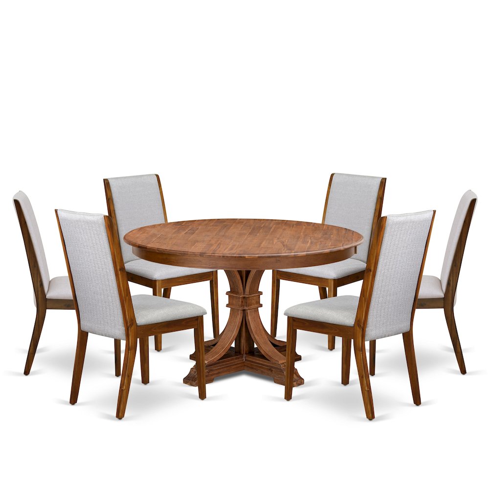 7-Piece Modern Dining Set A Kitchen Table, 6 Grey Linen Fabric Parsons Chairs. Picture 1
