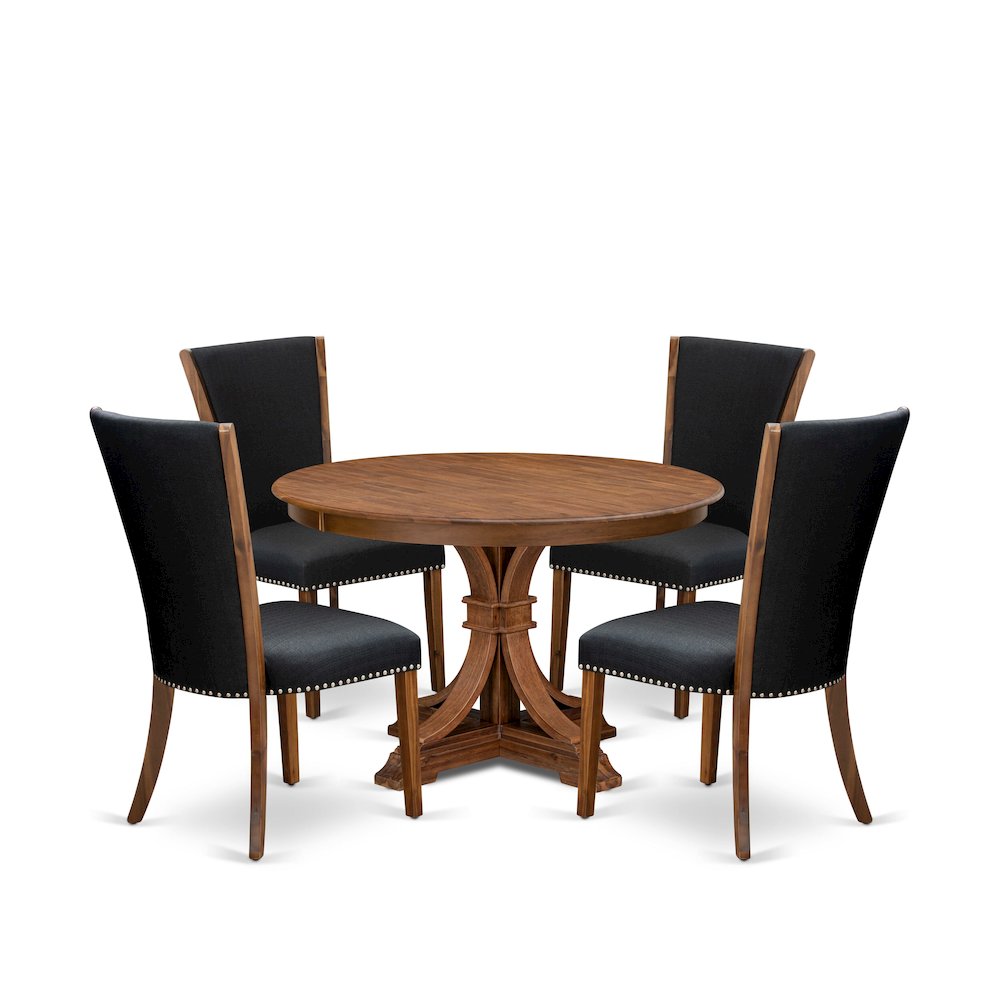 5 Piece Dining Table Set For 4 Includes 48" Round Table In Black Color. Picture 1