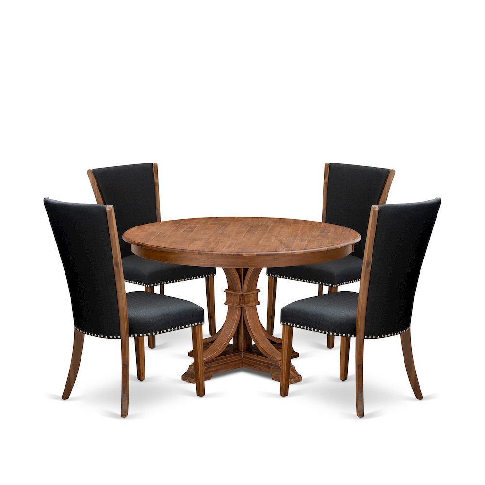 5 Piece Dinette Set For 4 Consists Of 54" Round Table In Black Color. Picture 1