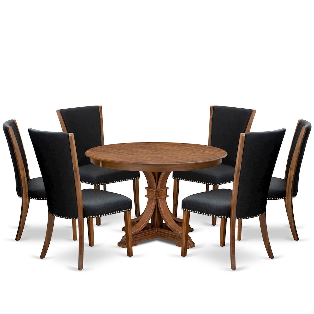 7 Piece Dining Table Set Includes 48" Round Kitchen Table In Black Color. Picture 1