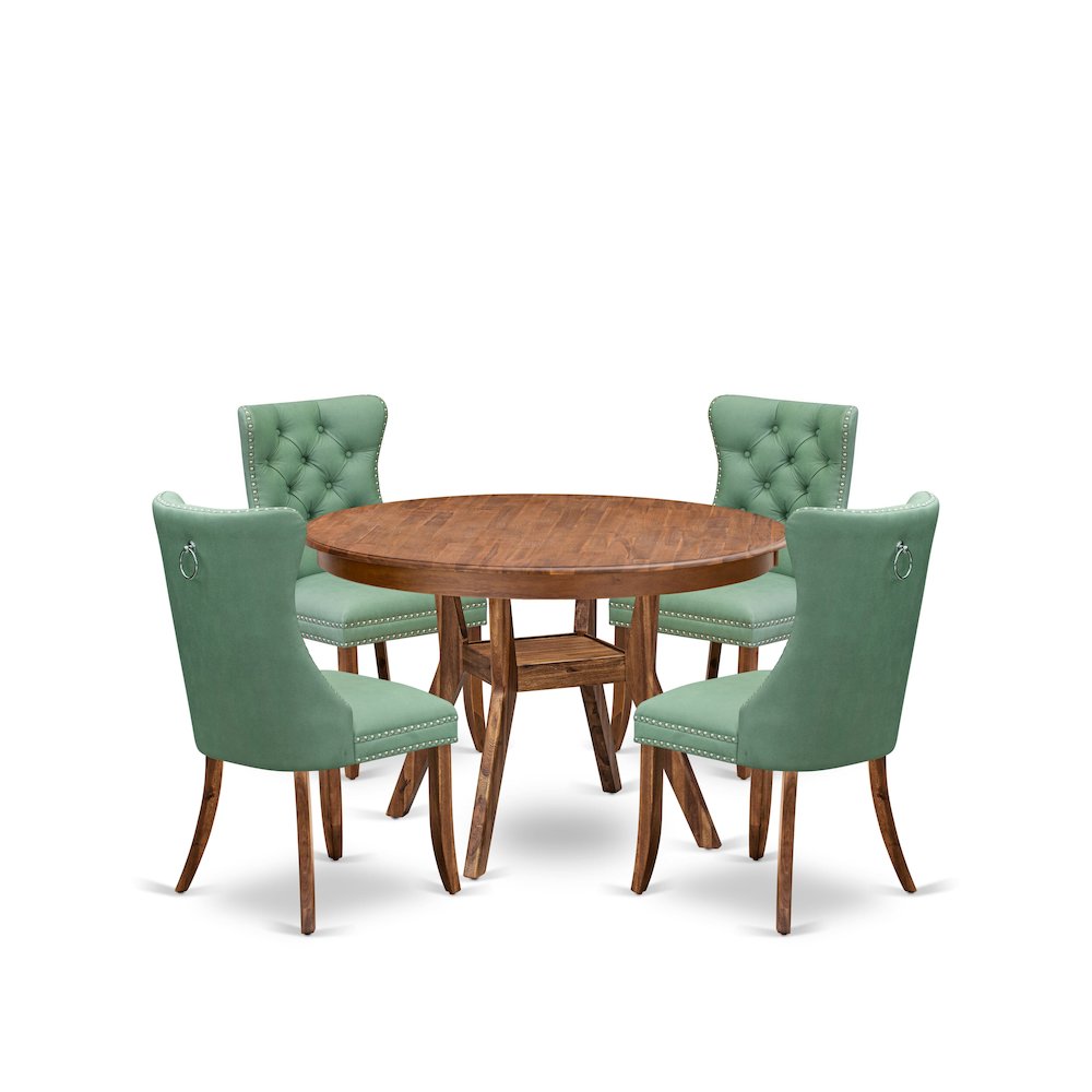5-Pc Dining Set Contain A Wooden Dining Table And 4 Willow Green Parson Chairs. Picture 1
