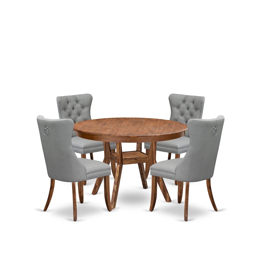 5-Pc Mid Century Dining Set Contain A Table And 4 Light Gray Parsons Chairs. Picture 1