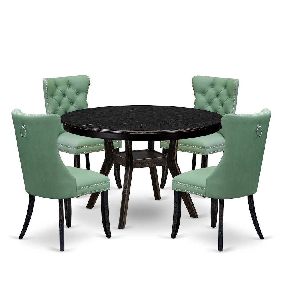 5 Piece Dining Set Consists Of 48" Round Table In Willow Green Color. Picture 1