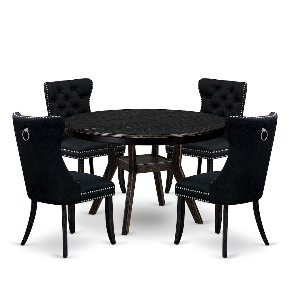 5 Piece Dining Room Set Consists Of 48" Round Table In Black Color. Picture 1