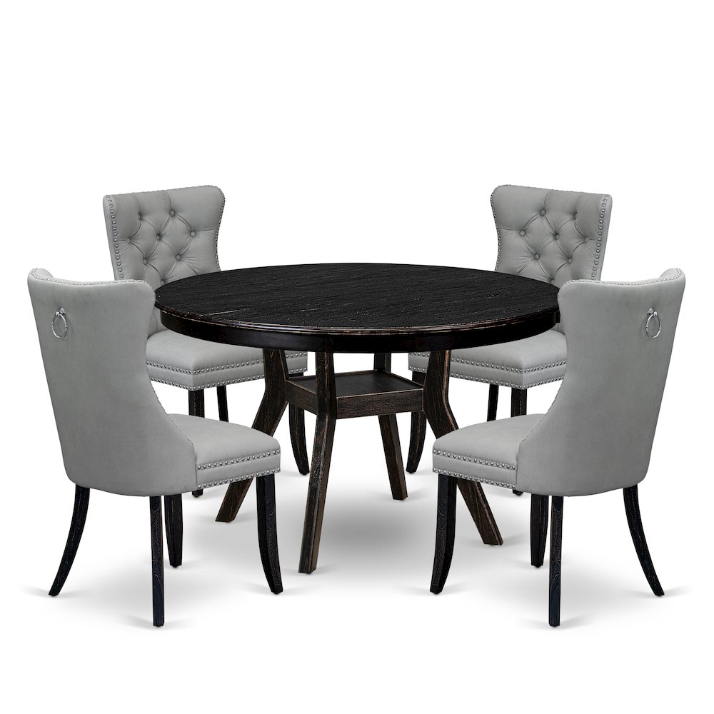 5 Piece Dining Table Set Contains 48" Round Table In Light Gray Color. Picture 1