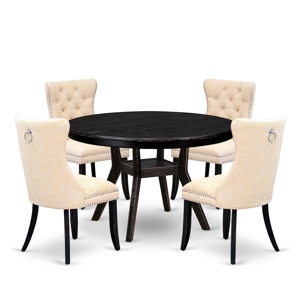 5-Pc Dining Table A Dinning Table And 4 Light Beige Linen Fabric Dining Chair. Picture 1