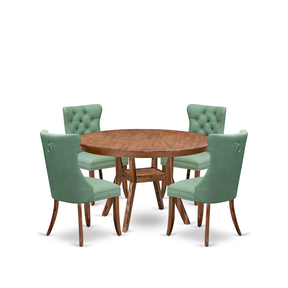 5-Pc Dining Room Set Include A Dinning Table And 4 Willow Green Parson Chairs. Picture 1