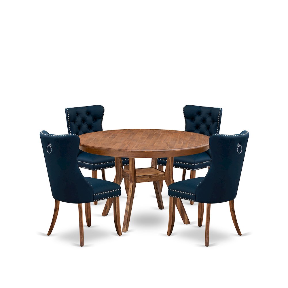 5-Pc Modern Dining Table Set Include A Dining Table And 4 Navy Blue Chairs. Picture 1
